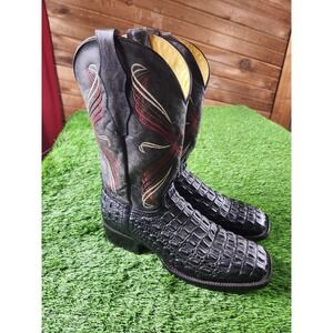 Cavenders  Mens Caiman Print Square Toe Exotic Western Cowboy Leather Boots 8.5